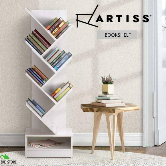 Display Shelf 7-Shelf Tree Bookshelf Book Storage Rack Bookcase -White-Artiss