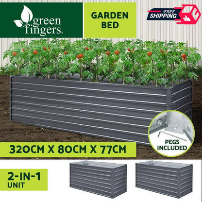 Green Fingers Garden Bed 320x80x77cm Planter Box Raised Container Galvanised Herb