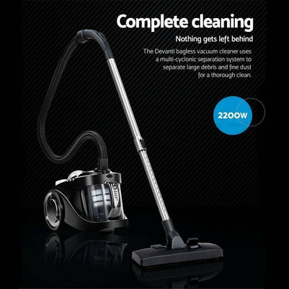 Vacuum Cleaner Devanti 2200W Bagless Cyclone Cyclonic  - Black