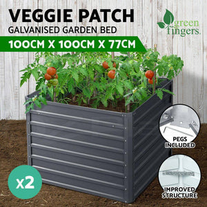 Green Fingers 2x Garden Bed 100x100x77cm Planter Box Raised Container Galvanised