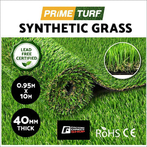 Prime Turf Artificial Grass 40mm 1mx10m Synthetic Fake Lawn Turf Plastic Plant 4-coloured