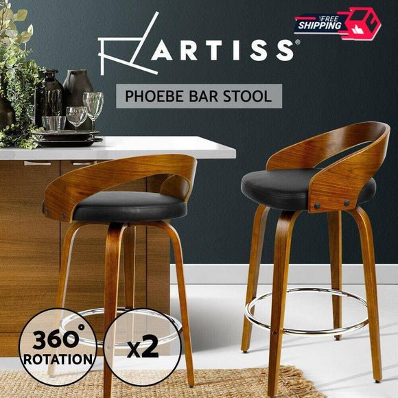 Artiss Set of 2 Wooden Bar Stools - Black