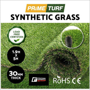 Prime Turf Artificial Grass 30mm 2mx5m Synthetic Fake Lawn Turf Plastic Plant 4-coloured