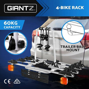 Bicycle Car Rack Tow Bar Mount Carry 4x Bikes -Black & Silver