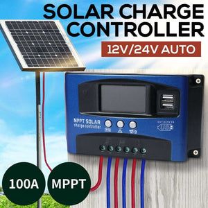 100A Solar Panel Charge Controller 12V 24V Regulator Auto Dual USB Mppt Battery