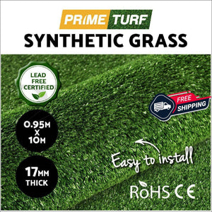 Prime Turf Artificial Grass 1mx10m 17mm Synthetic Fake Lawn Turf Plant Plastic Olive