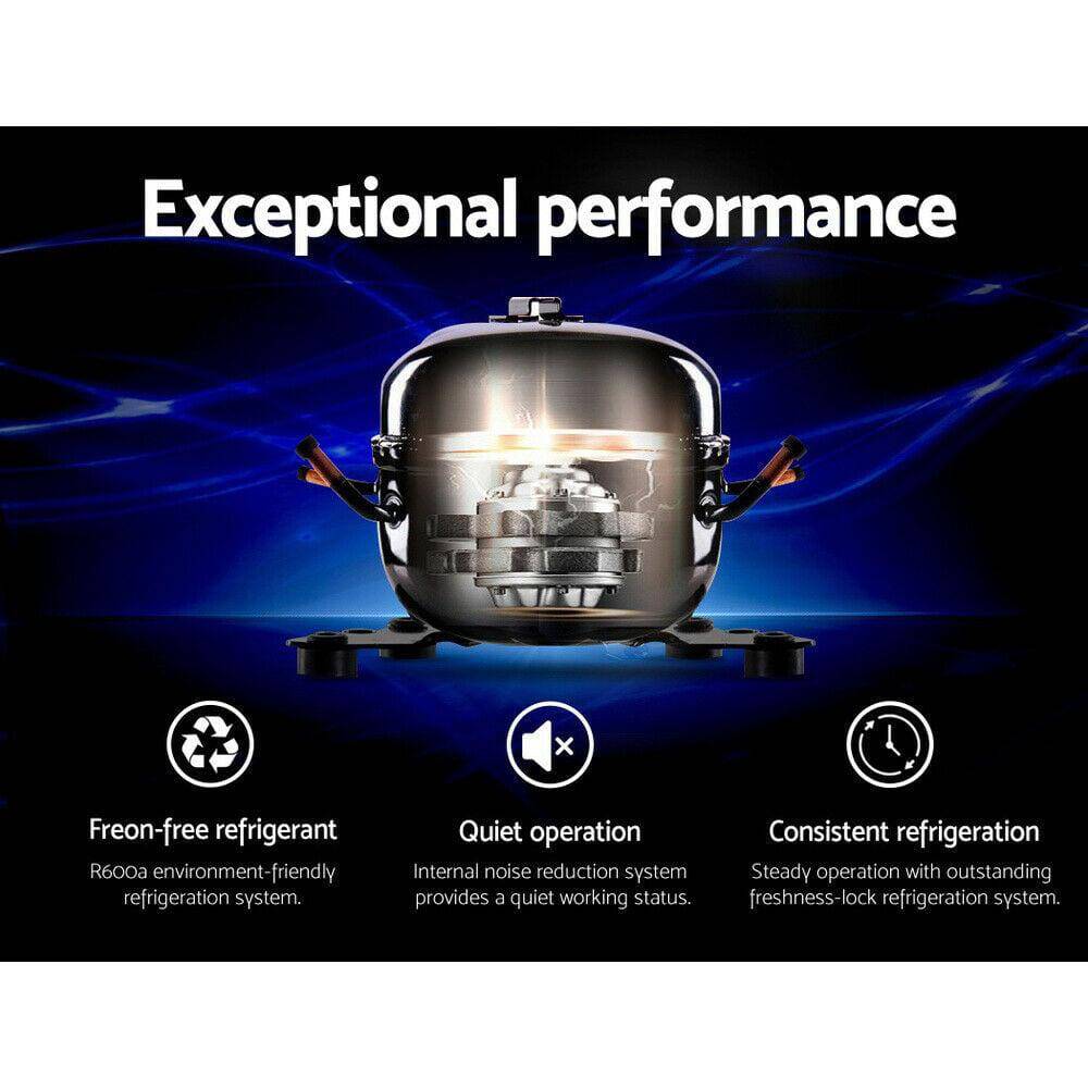 Devanti 115L Bar Fridge Glass Door w/Light Black