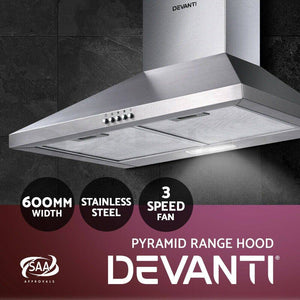 Devanti Range Hood 60cm 600mm Kitchen Canopy Stainless Steel Rangehood Wall Mount