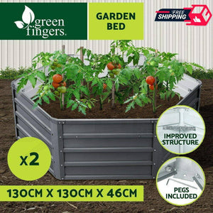 Green Fingers 2x Garden Bed 130x130x46cm Planter Box Raised Container Galvanised