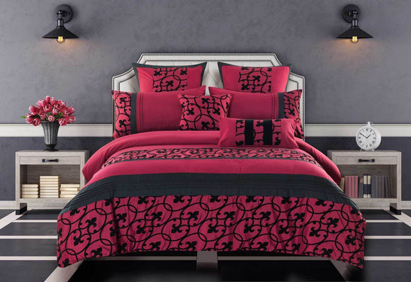 Queen Size Afton Red and Black Quilt Cover Set (3PCS)